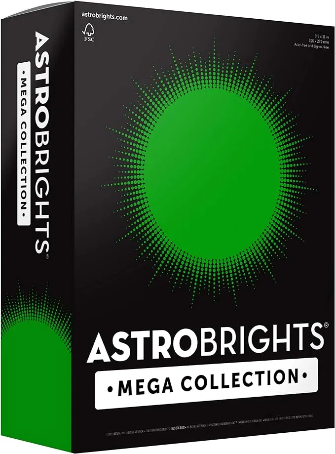 Astrobrights Mega Collection, Colored Cardstock, Ultra Green, 320 Sheets, 65 lb/176 GSM, 8.5" x 11" - More Sheets! (91678)