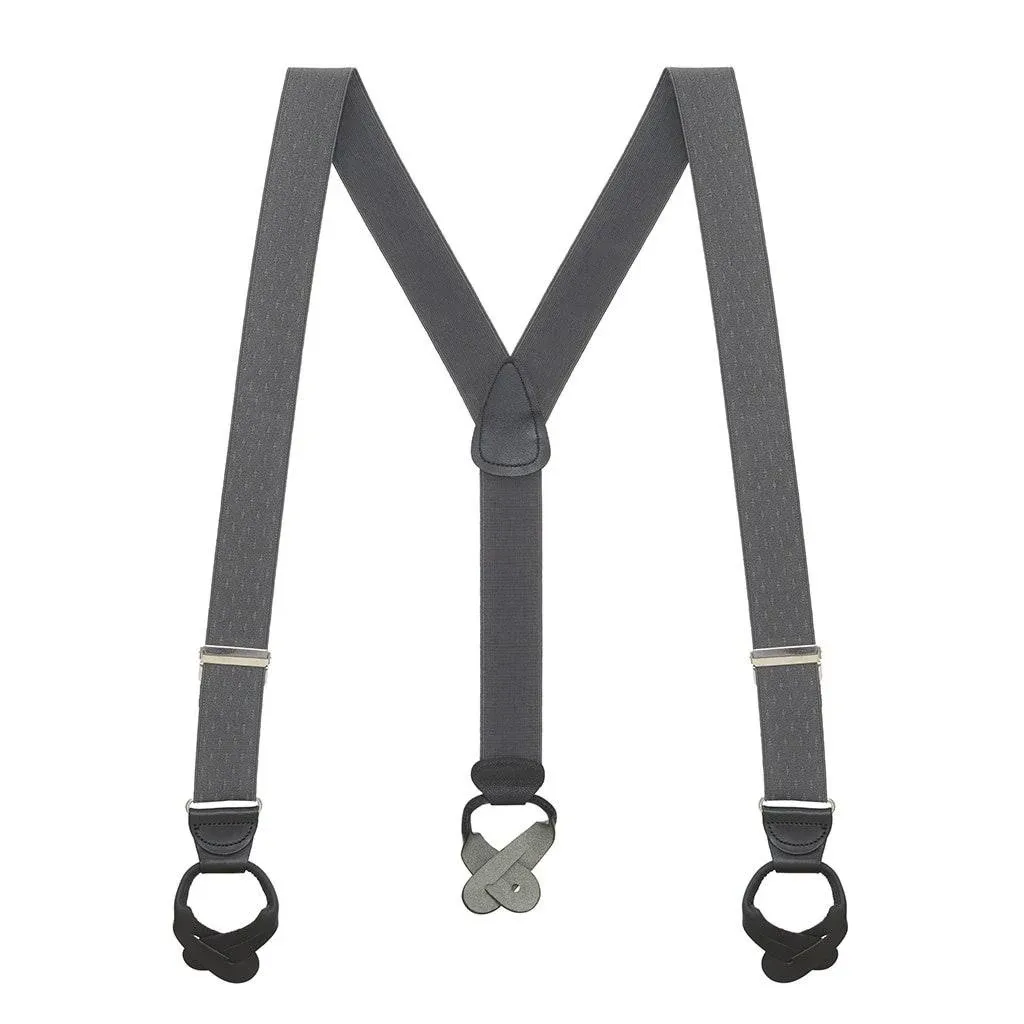 Grey Jacquard Suspenders - Petite Diamonds Button