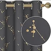 Deconovo Blackout Grommet Constellation Pattern Foil Printed Curtains, Grey, 42W x 63L