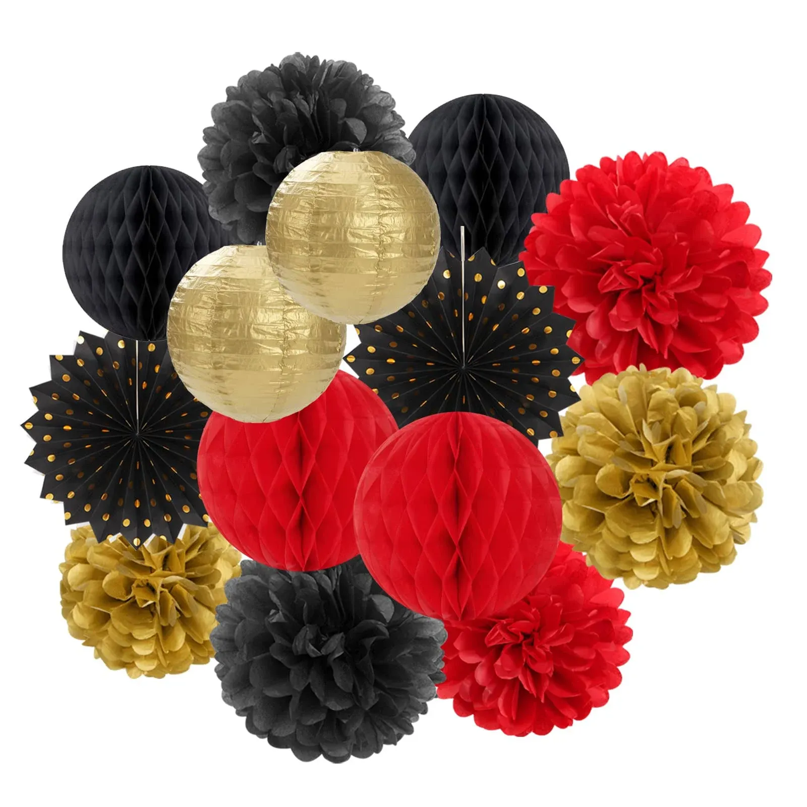 Red-Black Gold Party Decorations Streamers Lanterns - 14pcs Casino-Theme Grad