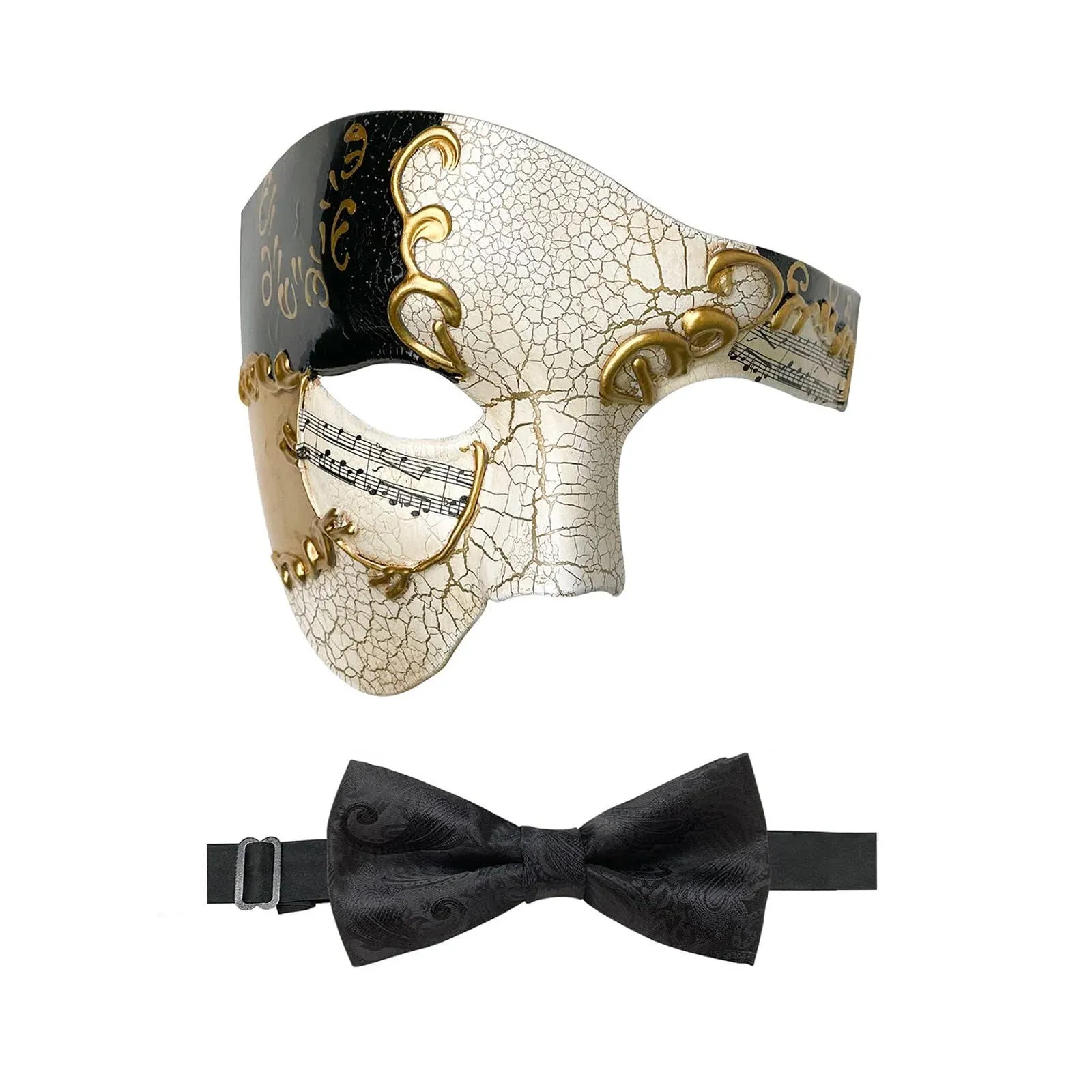 HyperFun Masquerade Mask for Men Phantom of the Opera Half Face Mask with Bowtie, Vintage Venetian Masks for Costume Parties