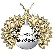 You are My Sunshine Necklace - Sunflower Necklace Locket with Engraved Hidden Message Pendant for Women, Mother, Daughter