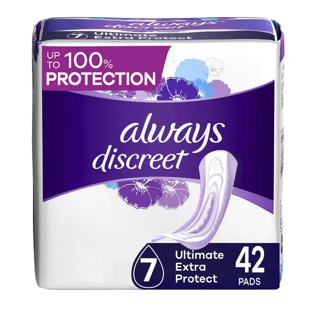 Always Discreet Ultimate Extra Protect Postpartum Incontinence Pads, Ultimate Absorbency, 42 Ct