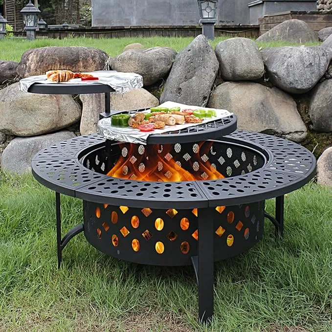 17 Stories 36 inch Fire Pit with 2 Grills