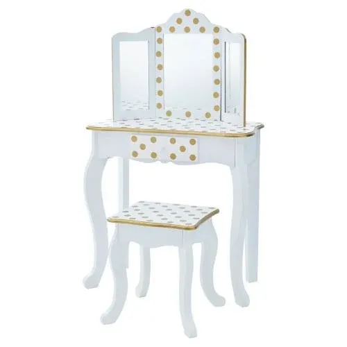 Teamson Kids Polka Dot Child's Vanity Set in White/Gold