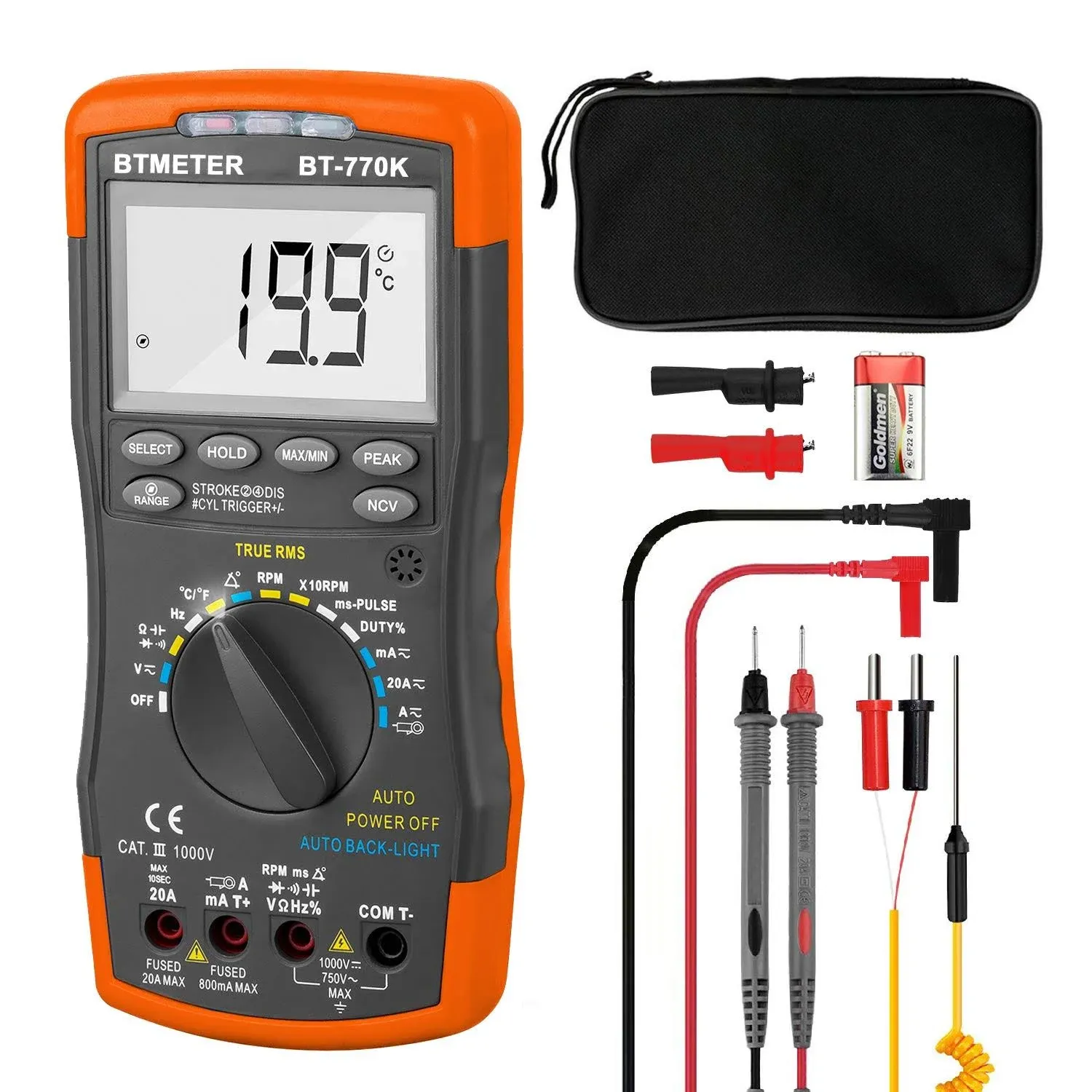 Bt770k Auto Ranging Automotive Multimeter For Dwell Angle Pulse Width Tach Tempe