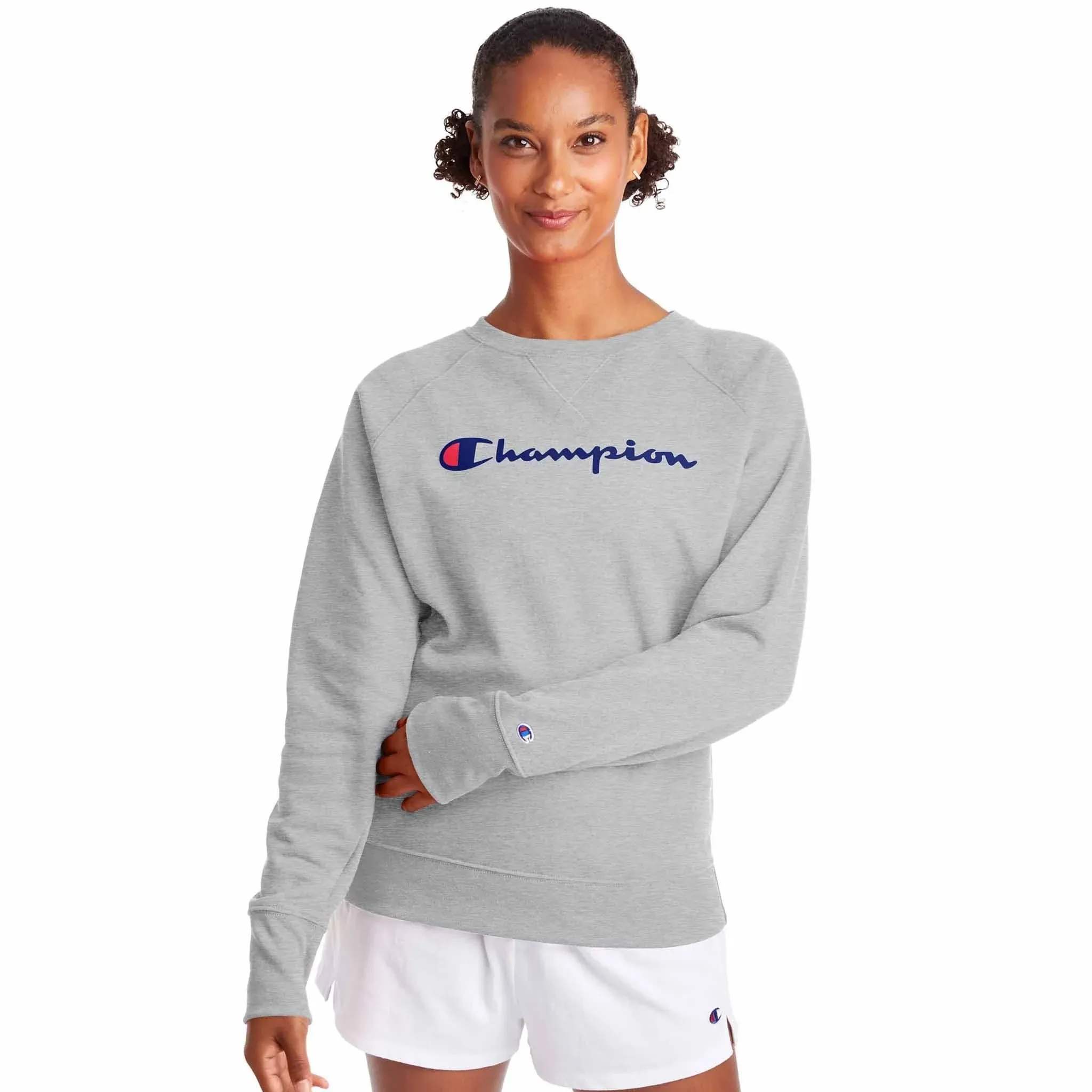 Champion womens Champion Women's Powerblend Crew, Screen Print Script Sweatshirt, Oxford Gray, X-Large US