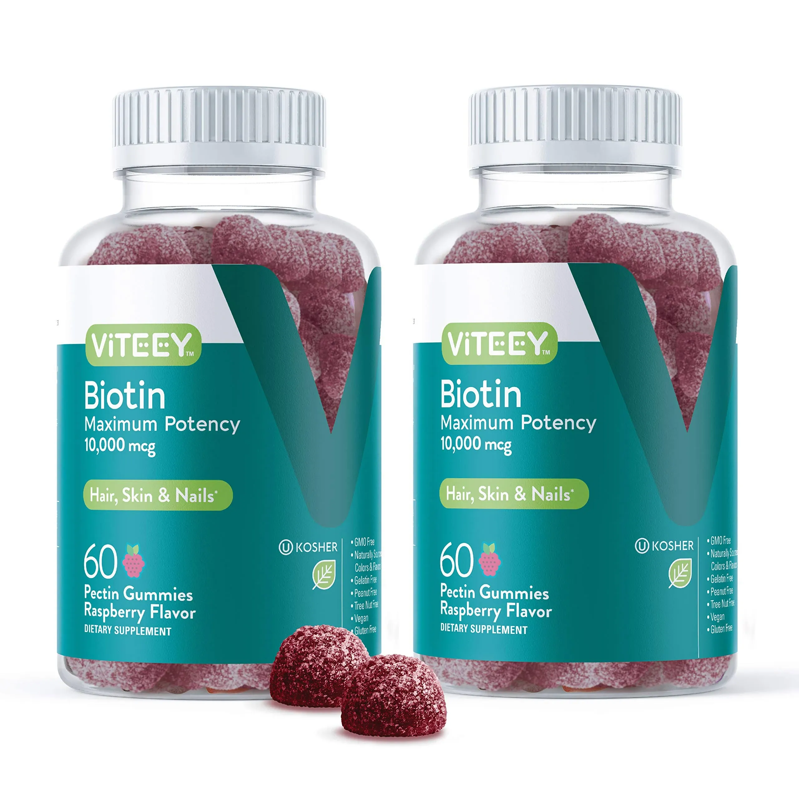 Viteey Biotin Gummies 10,000mcg - Highest Potency Vitamin B7 for Healthy Hair Growth, Skin & Nails - Dietary Supplement, Vegan, Pectin Gummy - for