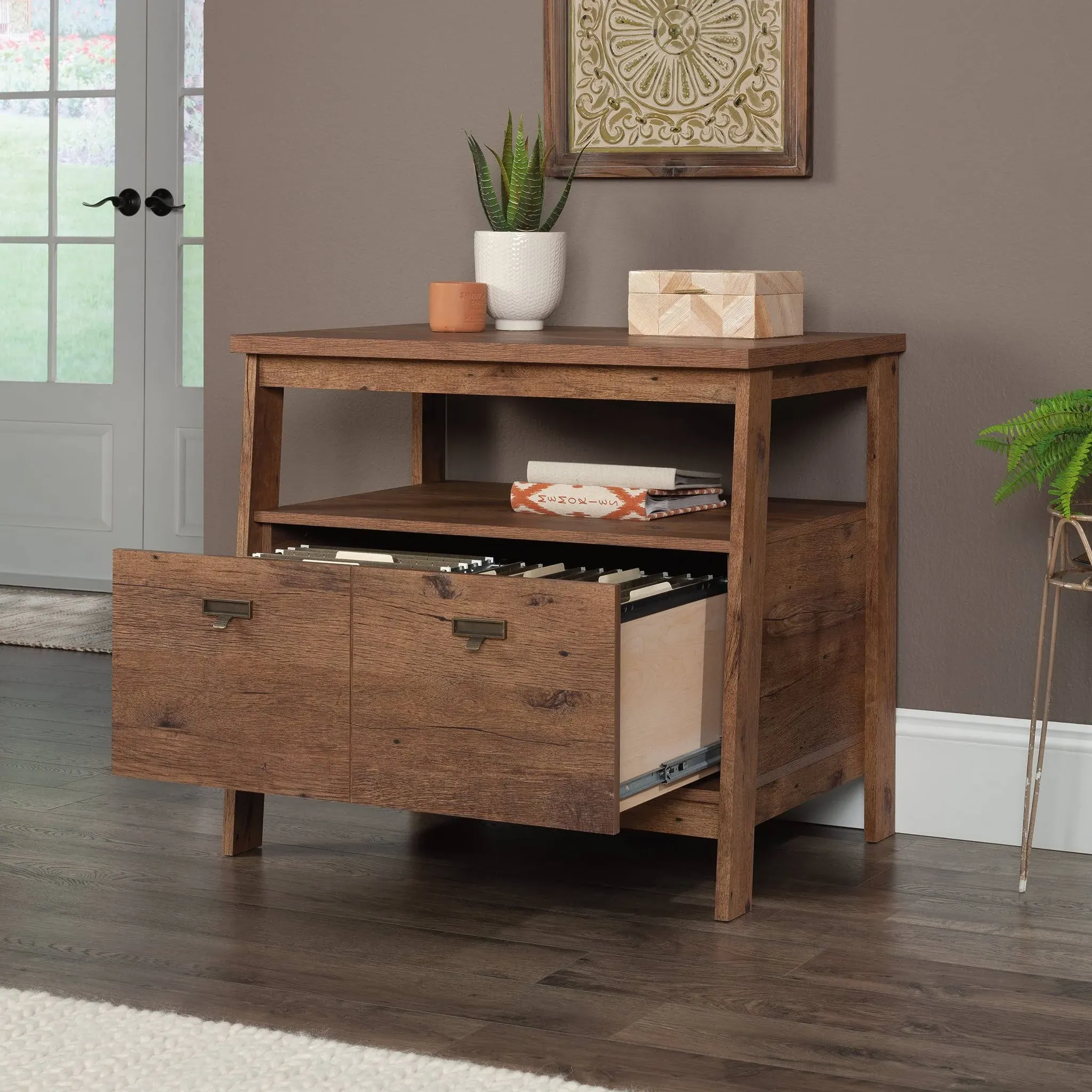 Sauder Trestle Engineered Wood Lateral File Cabinet in Vintage Oak Finish - Transitional - Filing Cabinets - by Homesquare | Houzz