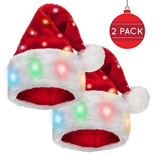 Winks Novelty Funny Santa Hats for Adults [2 Pack] with 20 Blinking Color ...