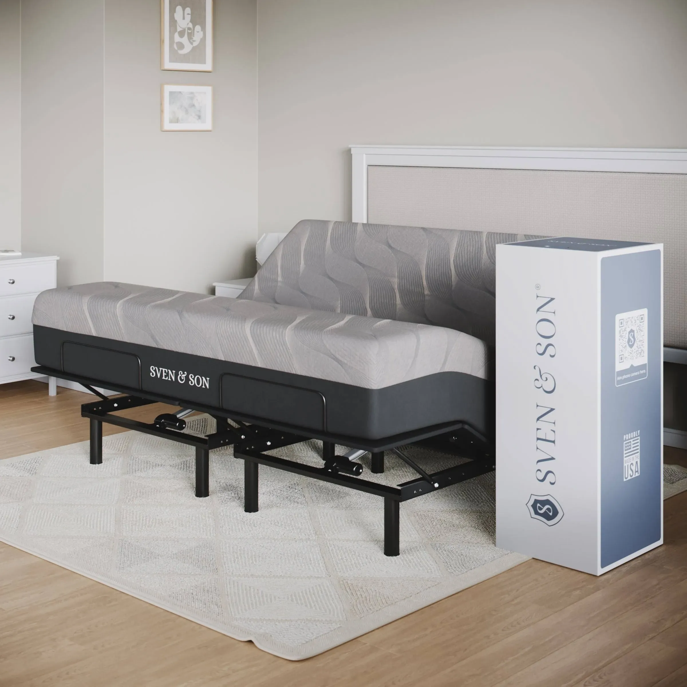 Sven & Son Essential Adjustable Bed Base (Frame) + 12 inch Memory Foam Matt (Medium), Easy Assembly, Head and Foot Lift, Memory Positions, Zero Gravity, Wireless Remote - King