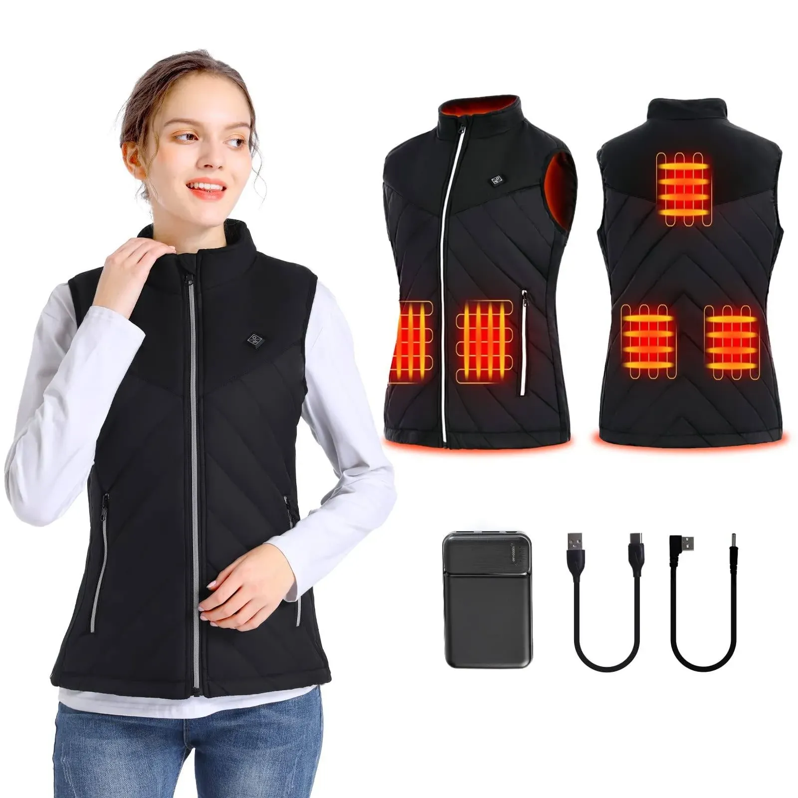 Women's Warming Heated Vest Adjustable Lightweight Heating Jacket for Women with Rechargeable Battery Pack Included