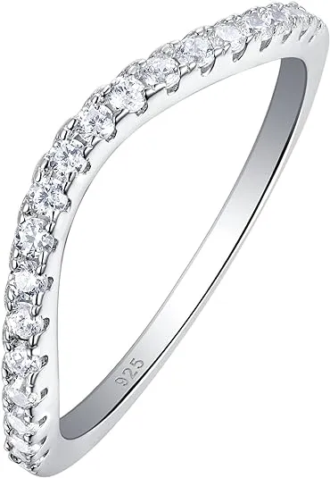 Newshe Curved Wedding Bands for Women Stacking Sterling Silver Eternity Rings Cz Wishbone Size 3-13