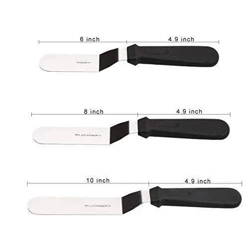 Offset Frosting Cake Knife set of 3 Black 6 8 & 10 Inch Angled Icing Spatula for Decorating