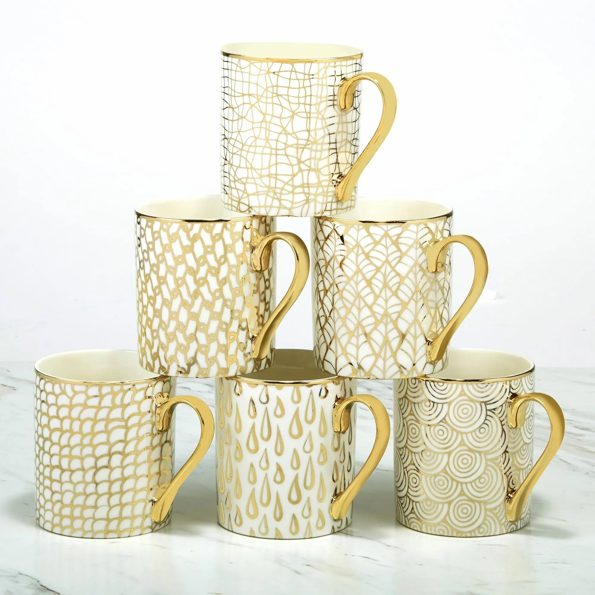 Certified International Mosaic Set of 6 Gold Plated Mugs