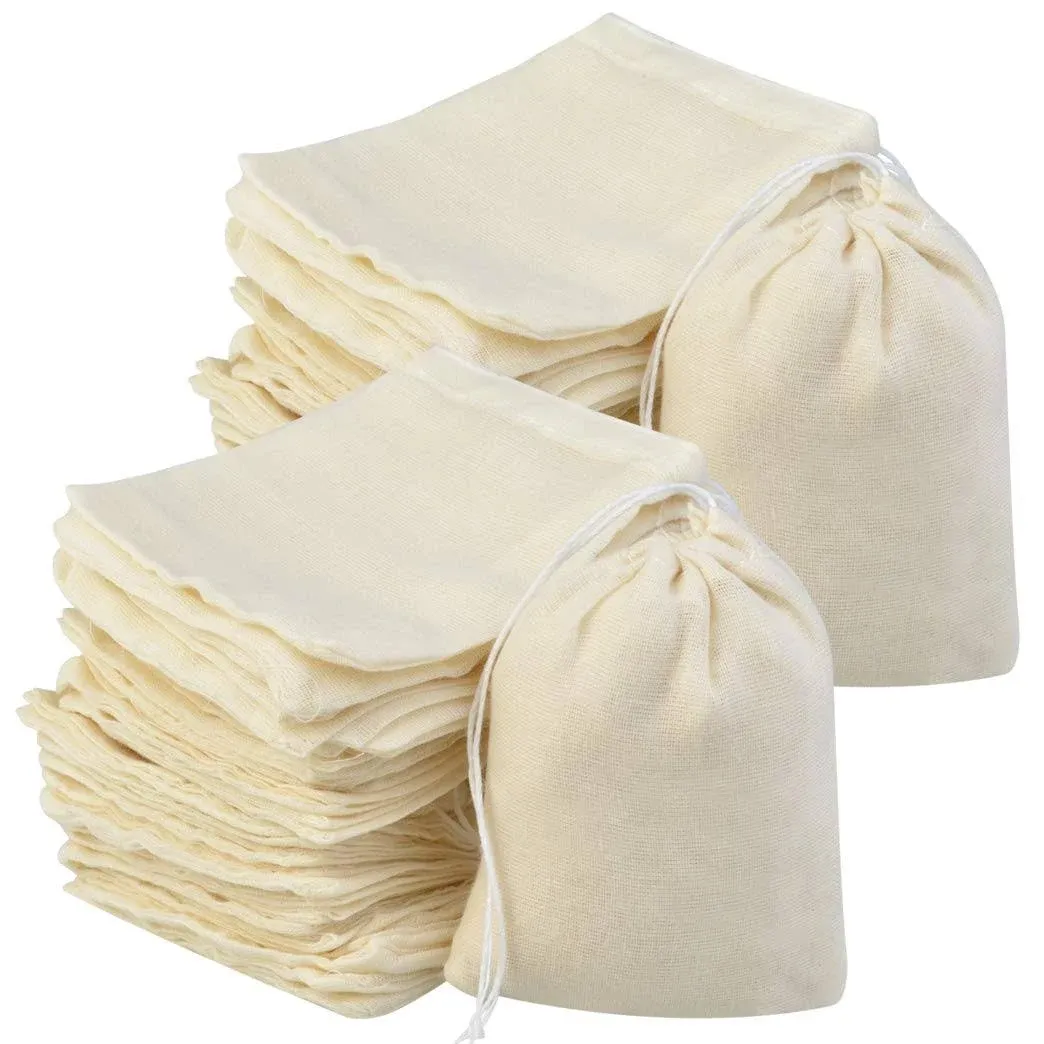 Lee-buty 200pcs Cotton Drawstring Bags, Reusable Muslin Bag Natural Cotton Bags with Draw