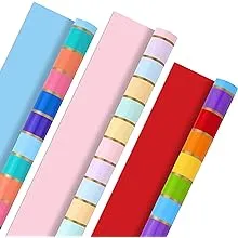 Stripes and Solids 3-Pack Reversible Wrapping Paper, 75 sq. ft. total