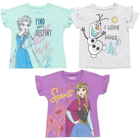 Kids Baby Disney Frozen Elsa Princess Anna 3 Pack Graphic T-Shirts Purple