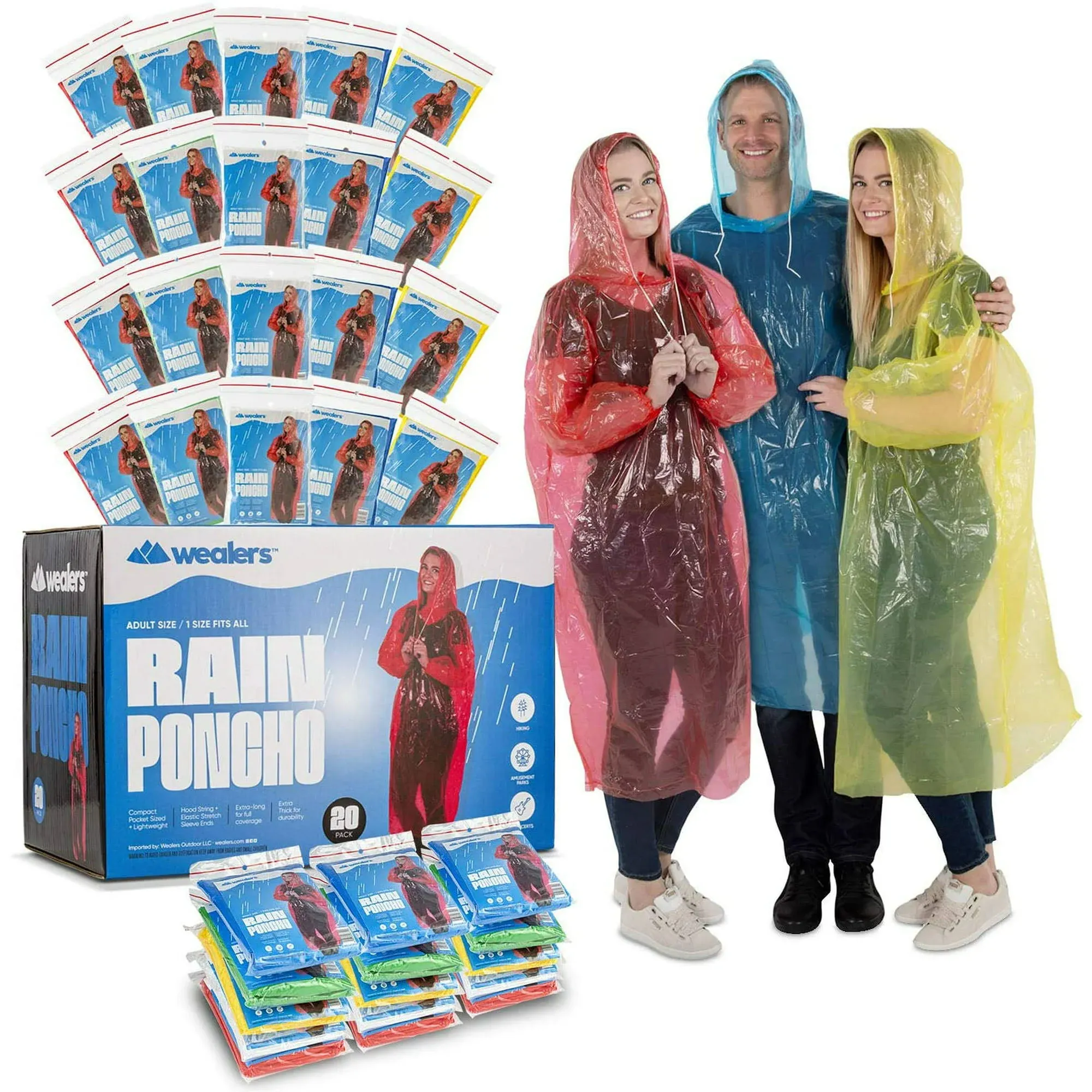 Rain Poncho Bulk Pack Disposable Ponchos Adults Emergency Raincoat Hood Strings 