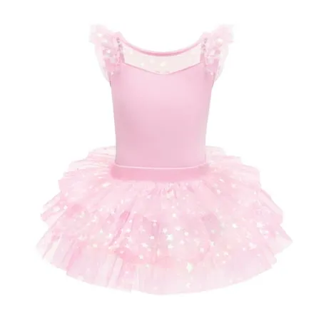 MdnMd Short Sleeve Glitter Dance Ballet Tutu Leotard Ballerina Outfit for Girls Toddler