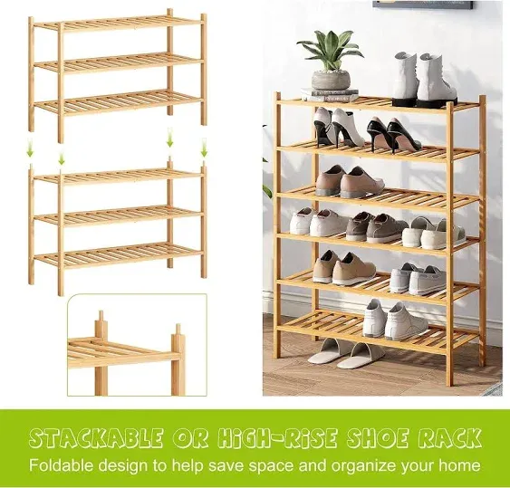 3-Tier Bamboo Shoe Rack Premium Stackable Shoe shelf Storage Organizer For Hallw