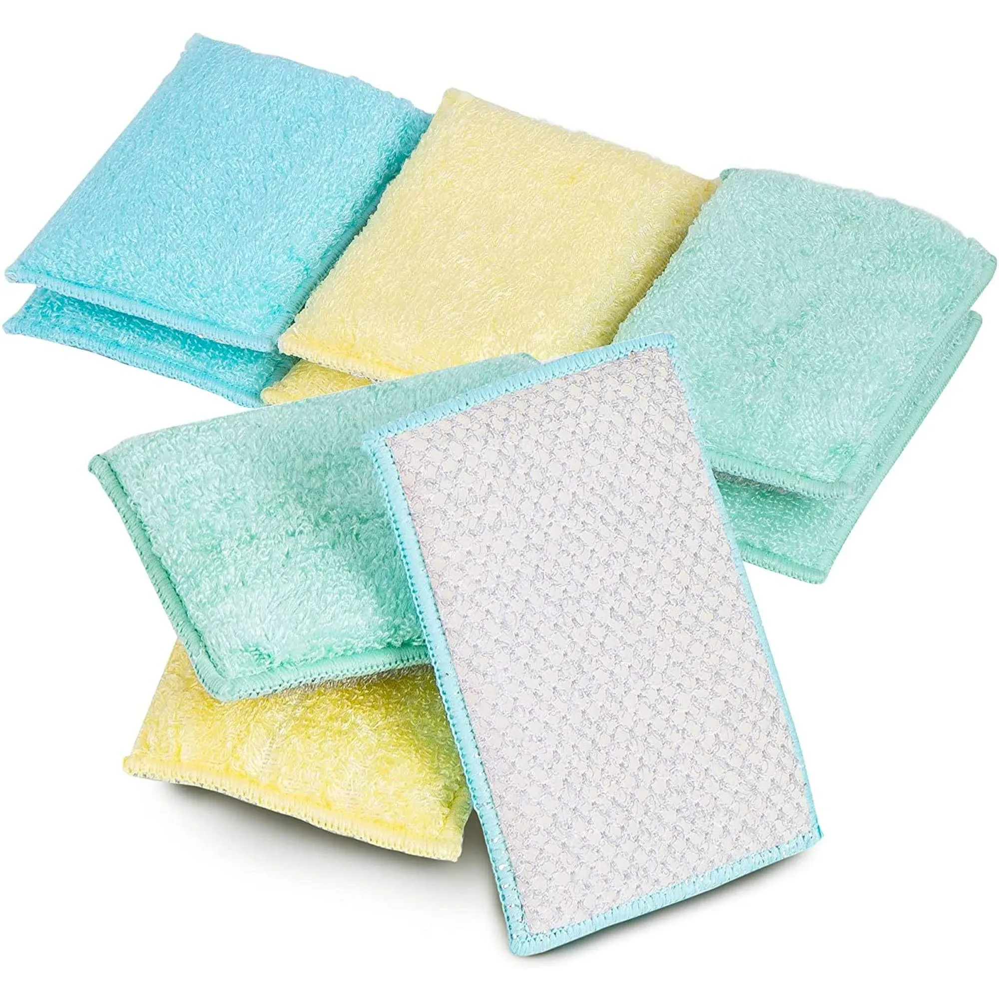 Smart Design Non Scratch Scrub Sponge with Bamboo Odorless Rayon Fiber - Set of 9 - Ultra Absorbent - Soft and Scrubber Side - Cleaning, Dishes, and Hard Stains - Vibrant - Yellow, Green, Pink