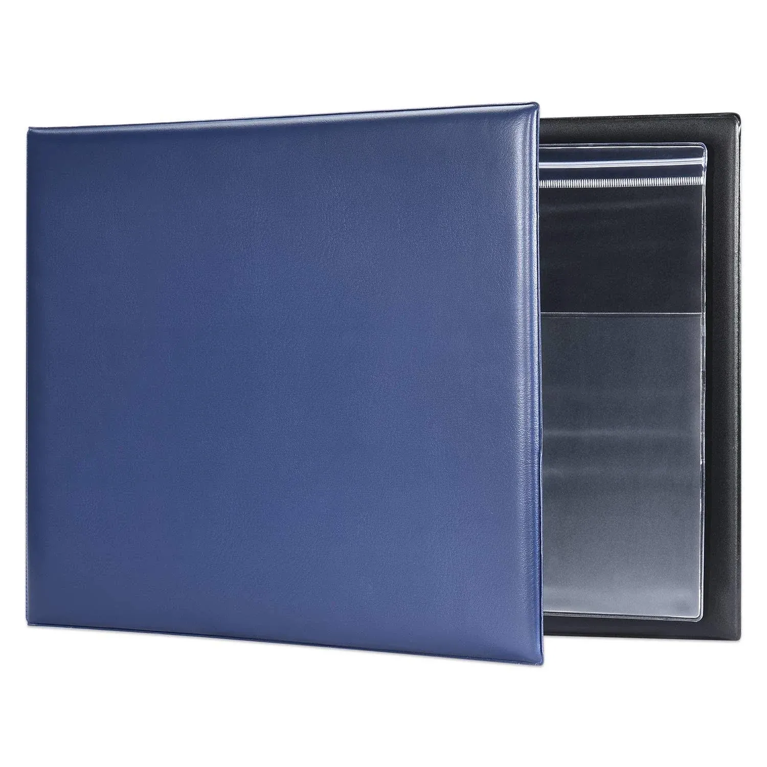 7 Ring Business Check Book Binder, 600 Checks Capacity for 9" x 13" Sheets, PU Leather Checkbook Holder with Zip Pouch [Dark Blue]