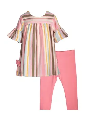 Bonnie Jean Baby Girls Short Flounce Sleeve Stripe Bow Knit Set, 2T