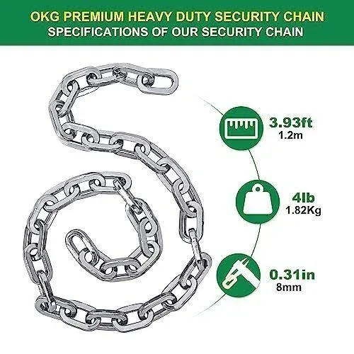 OKG Heavy Duty Security Chain, 3.9ft x 5/16" Thick Outdoor Gate Chain, Cut Proof Chain Made of Hardened Alloy Steel Chain, Ideal for Fence Gates, Bicycles, Moped, Trailers, Generator, etc