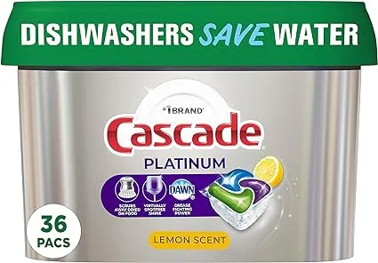 Cascade Platinum ActionPacs Dishwasher Detergent Pods, Lemon, 36 Count