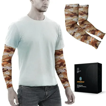 ARMORAY Arm Sleeves for Men & Women- UV Sun Protection - Tattoo Cover Up - Athletic Sports Sleeve for Golf Running Football (Sand Camo 1 Pair)