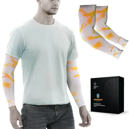 ARMORAY Arm Sleeves for Men & Women- UV Sun Protection - Tattoo Cover Up - Athletic Sports Sleeve for Golf Running Football (Orange 1 Pair)