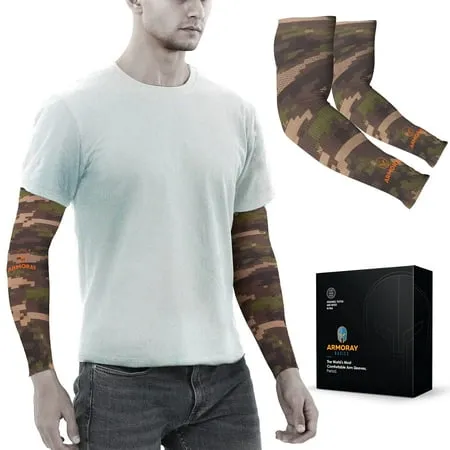 ARMORAY Arm Sleeves for Men & Women- UV Sun Protection - Tattoo Cover Up - Athletic Sports Sleeve for Golf Running Football (Forest Camo 1 Pair)