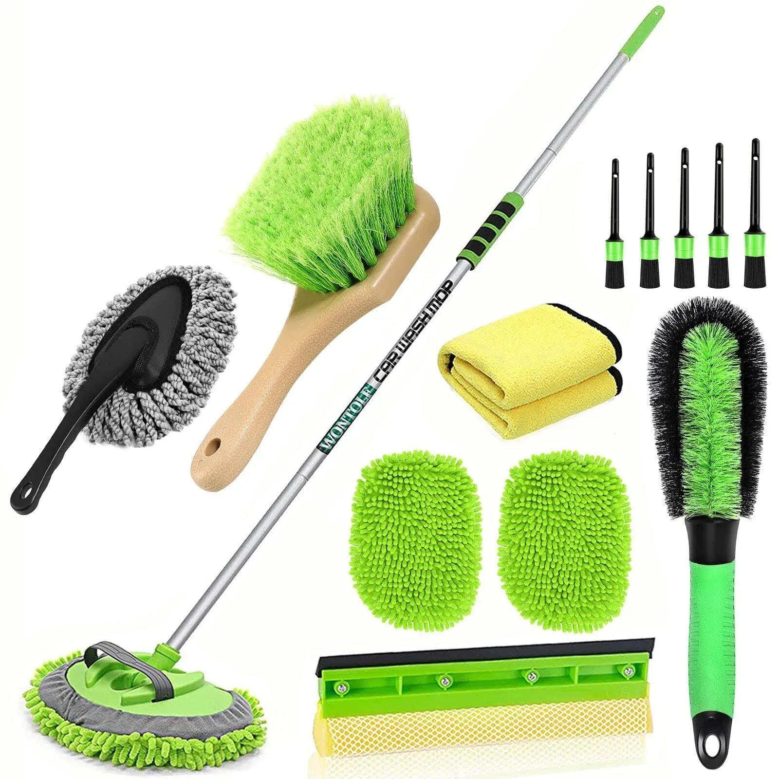 Wontolf 62'' Car Wash Brush with Long Handle Microfiber Car Wash Mop Mitt Kit Car Detailing Brush Cleaning Kit Windshield Squeegee Car Duster Cleaning