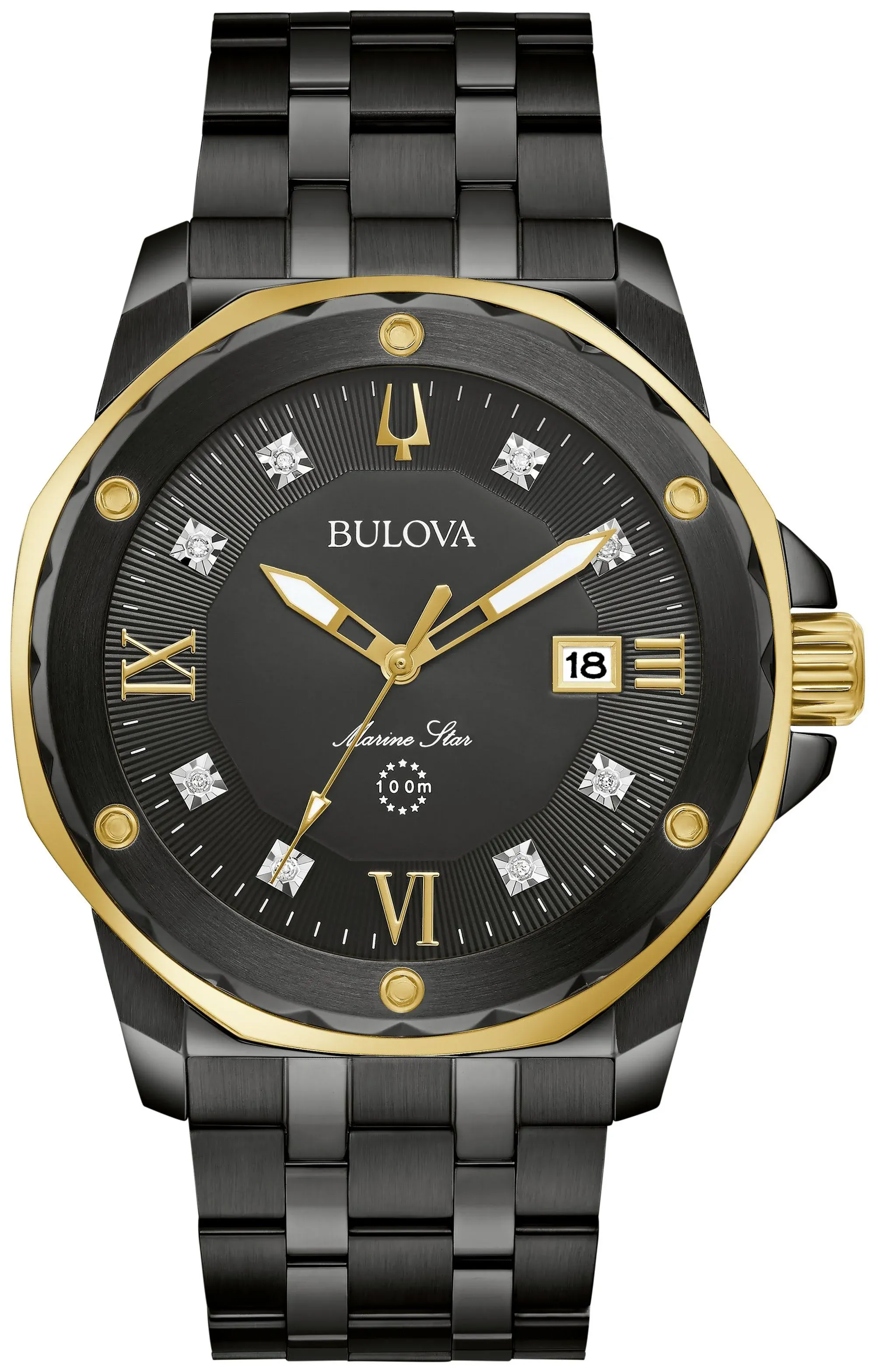 Bulova Men's Marine Star Black Ion Plated Black Dial Watch (98D176)