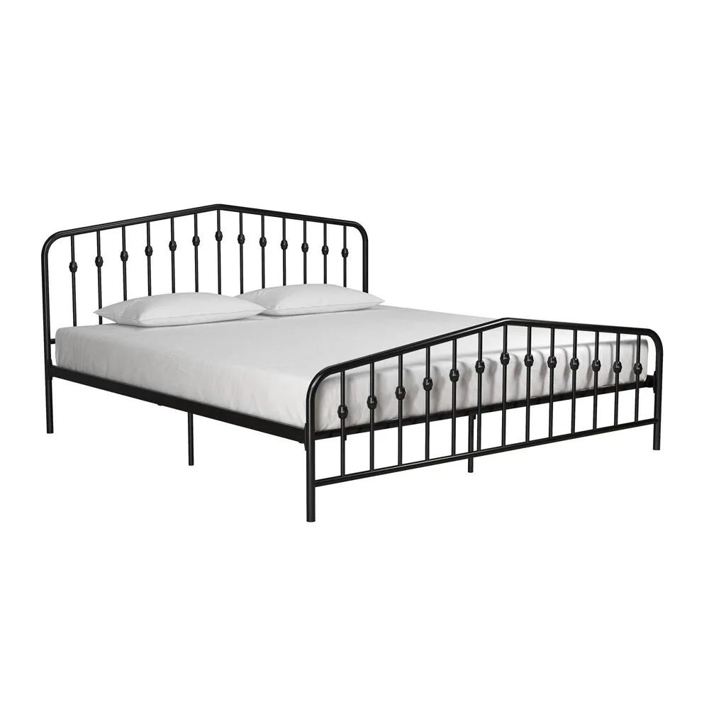 Novogratz Bushwick Metal Bed, Modern Design, King Size - Black