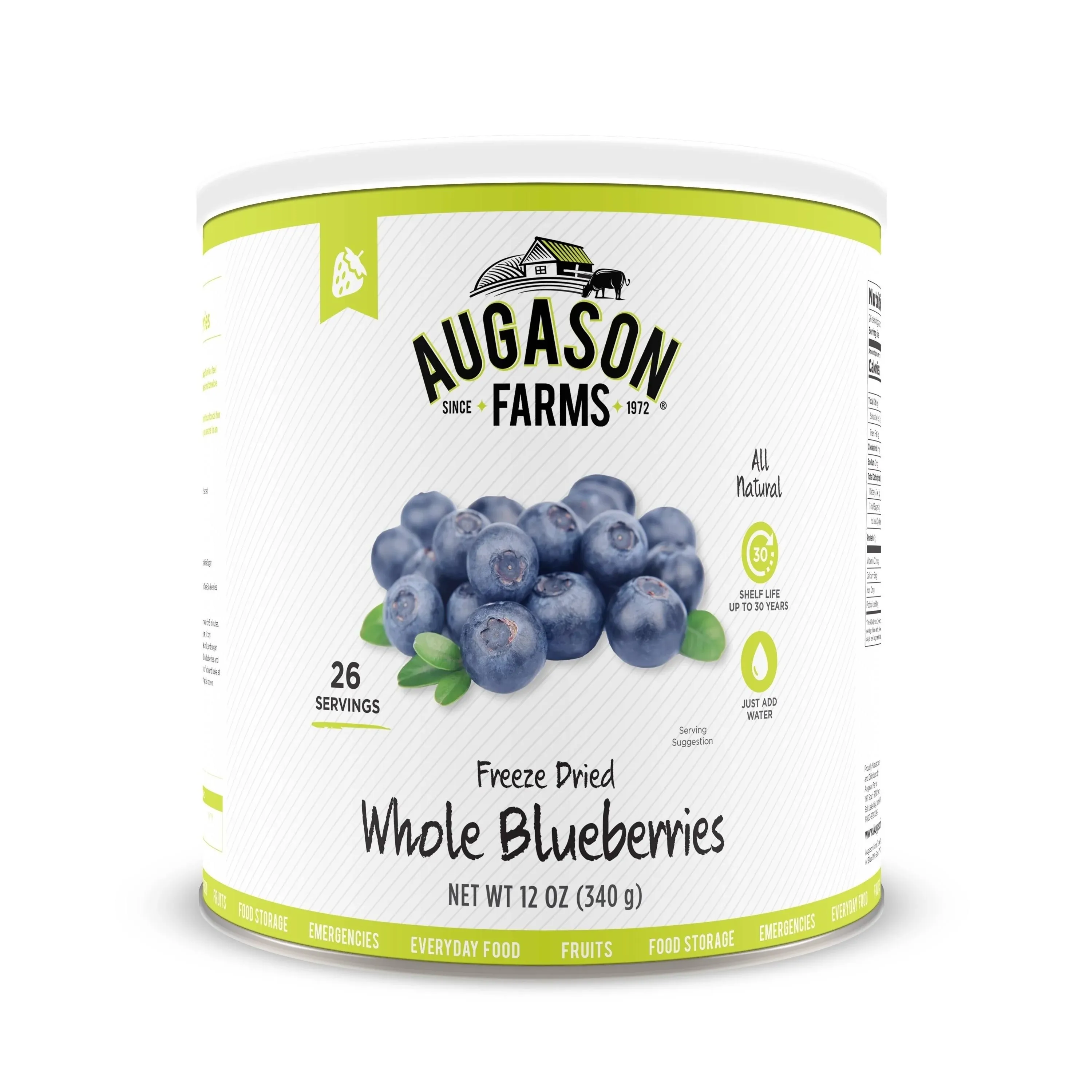 Augason Farms Freeze Dried Whole Blueberries 12 oz