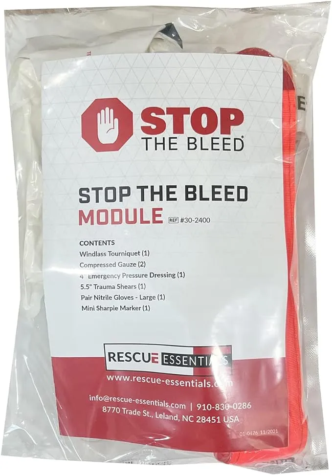 Rescue Essentials Stop The Bleed Module in a Poly Sealed Bag with Tear Notches - Public Access First Aid