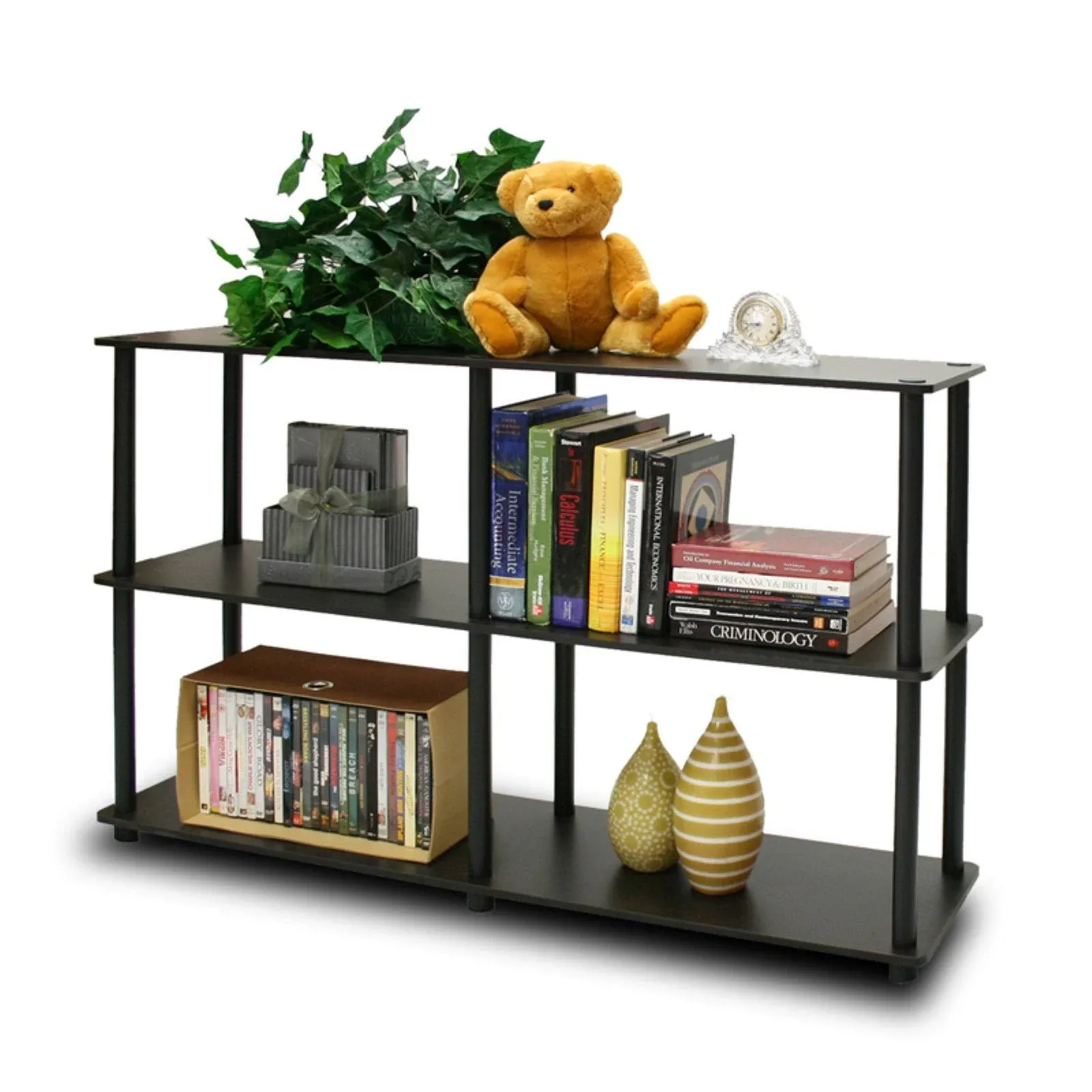 Furinno Turn-N-Tube 3-Tier Double Size Storage Display Rack, Beech & White - 29.5 x 47.2 x 11.6 in.