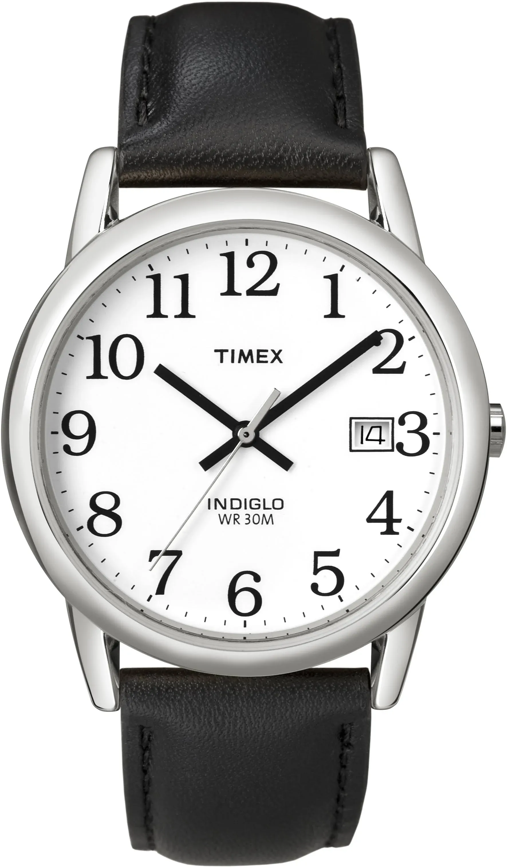 Timex Men's Easy Reader Date Black/Silver/White 35mm Casual Watch, Leather Strap