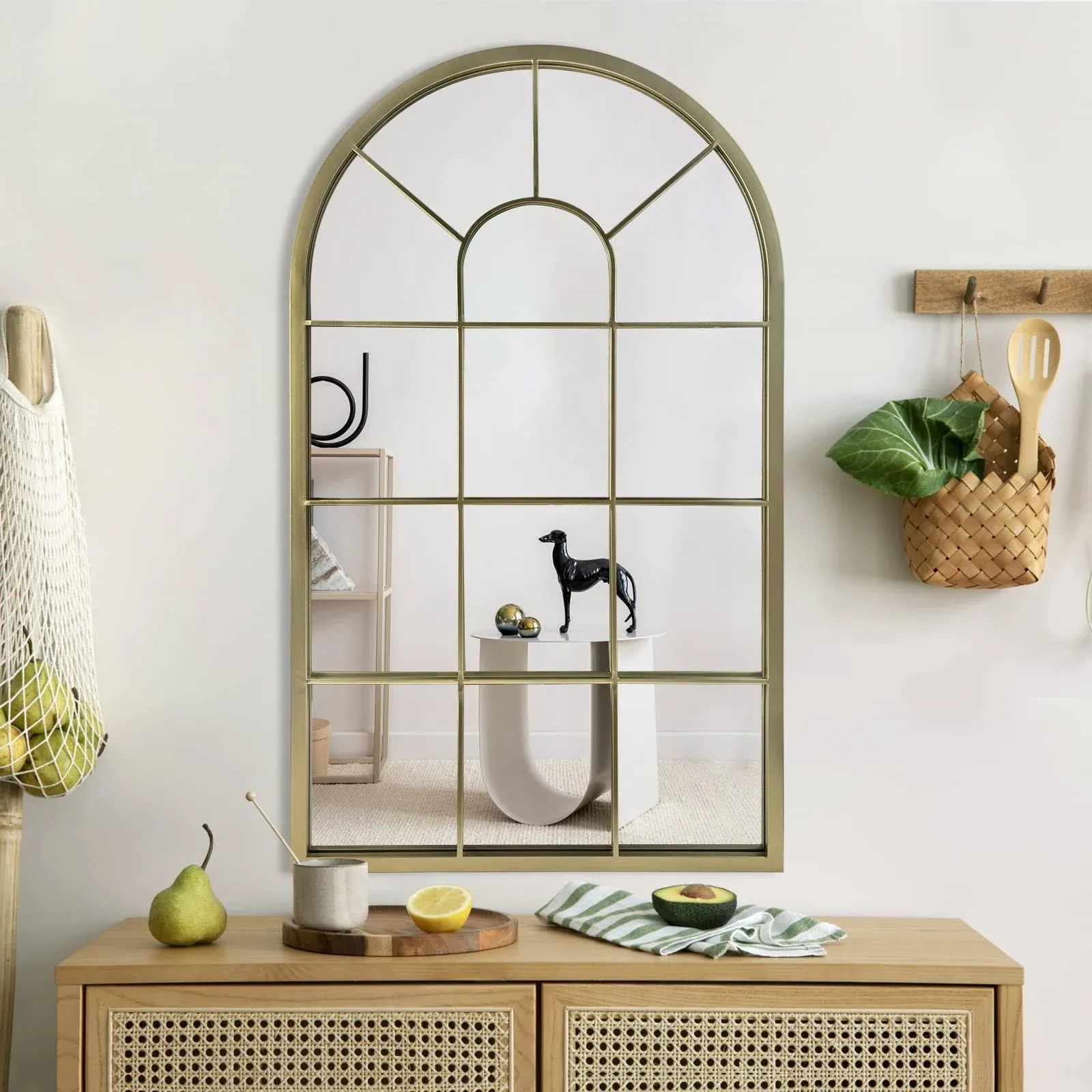 HQiJun Wall Mirror Window Decorative Mirrors Arched Farmhouse for Living Room Bedroom Entryway Bathroom Vanity