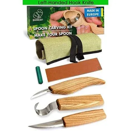 BeaverCraft S13L Wood Carving Tools Set for Spoon Carving 3 Knives in Tools Roll ...