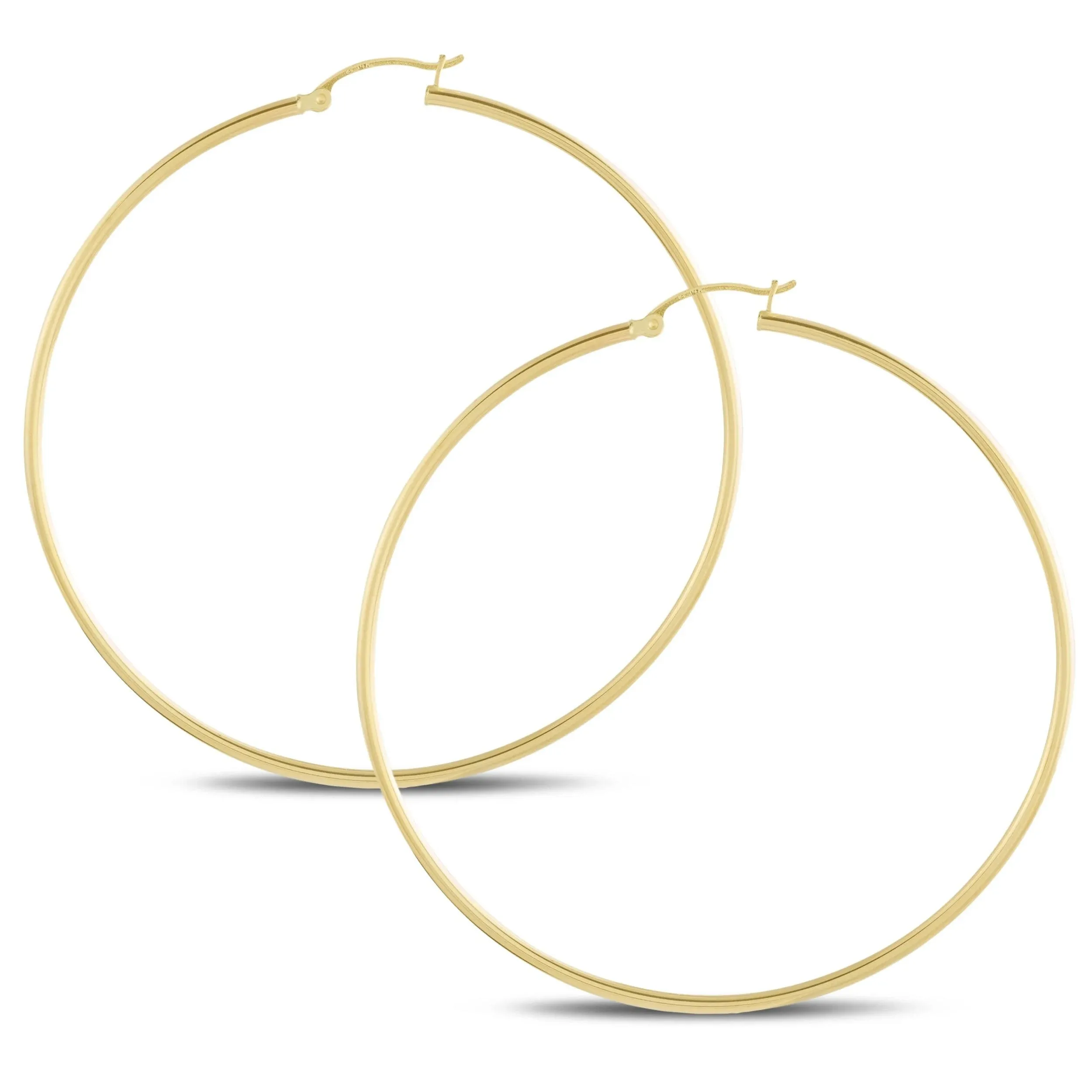 14K Yellow Gold Classic Shiny Polished Round Hoop Earrings for Women, 2mm Tube x ...