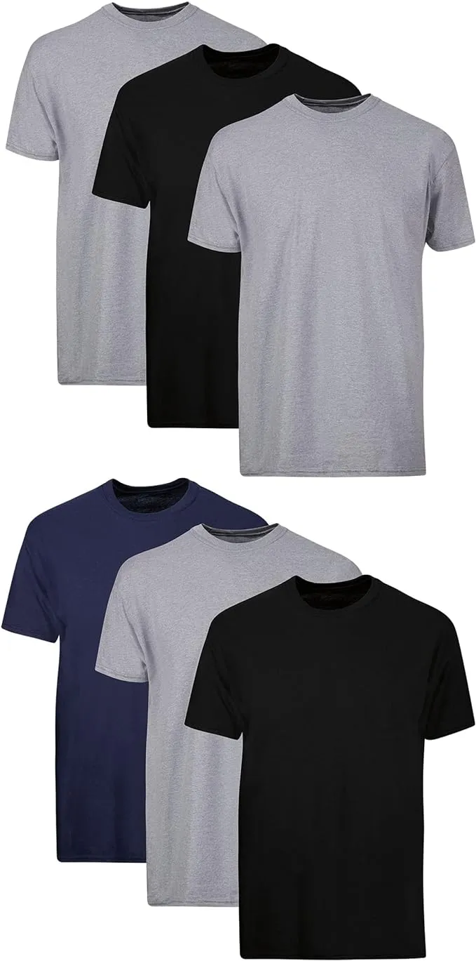 Hanes Men's 6-Pack Moisture-Wicking Undershirts in Black/Grey/Blue - XL