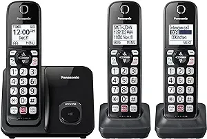 Panasonic Cordless Phone with Advanced Call Block, Bilingual Caller ID and Easy to Read Large High-Contrast Display, Expandable System with 3 Handsets - KX-TGD813B (Black)