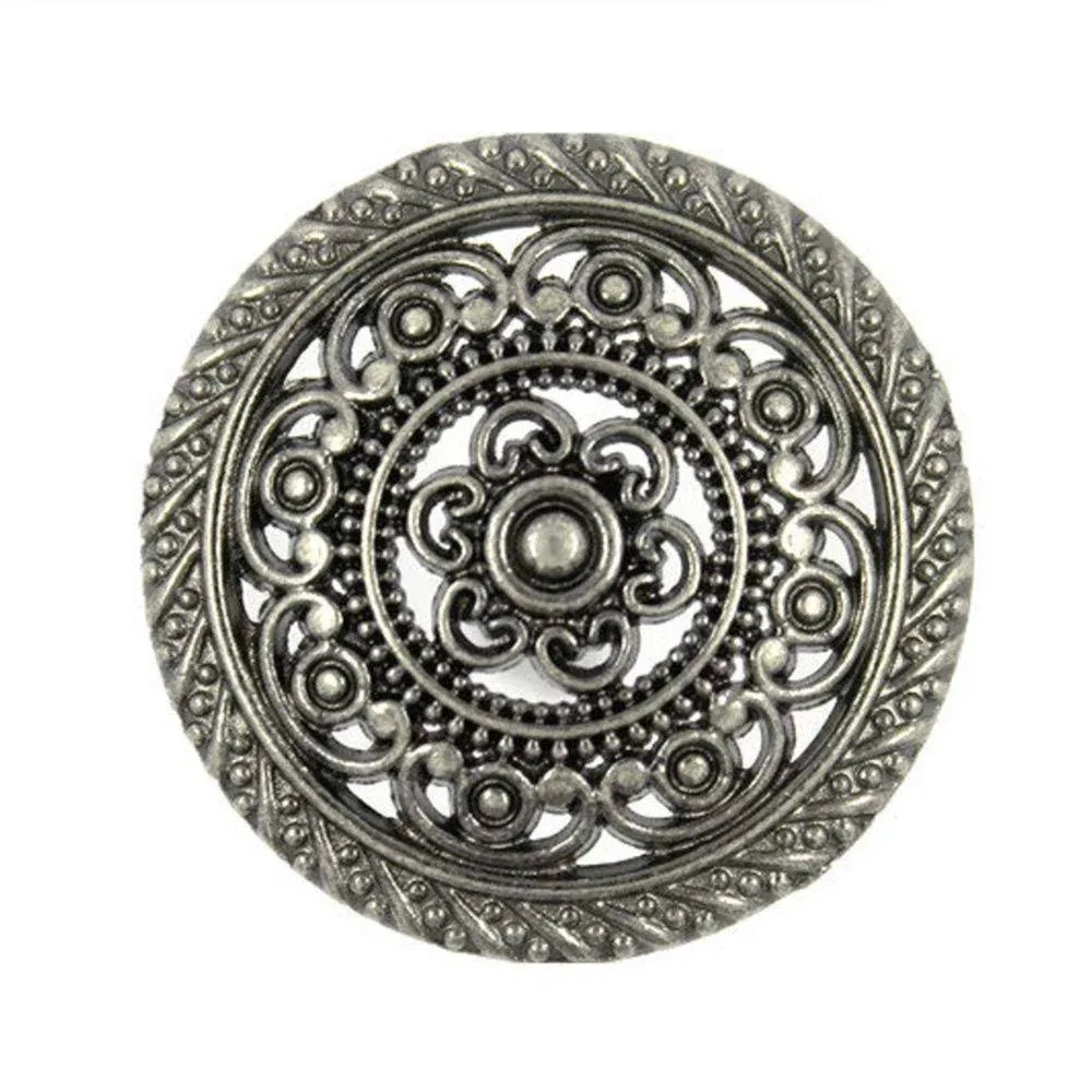 BULK NEW Antique silver pewter color metal 1 1/8 inch round filigree shank button 8 buttons