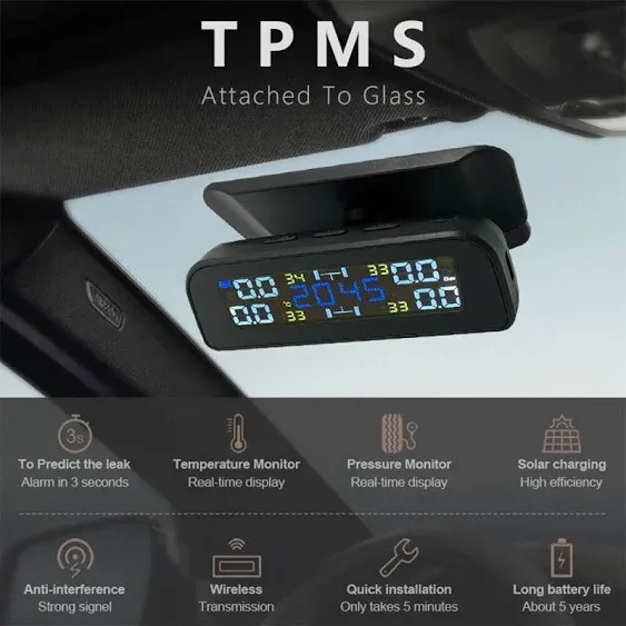 Wireless Solar Car Tire Pressure Monitor Monitoring System TPMS Interior Sensors