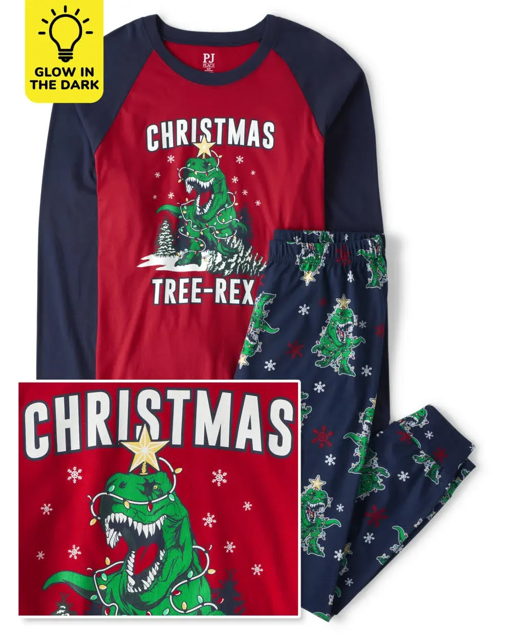 The Children's Place Unisex Adult Matching Family Glow Christmas Tree-rex Cotton Pajamas | Size Medium | Blue | 100% Cotton