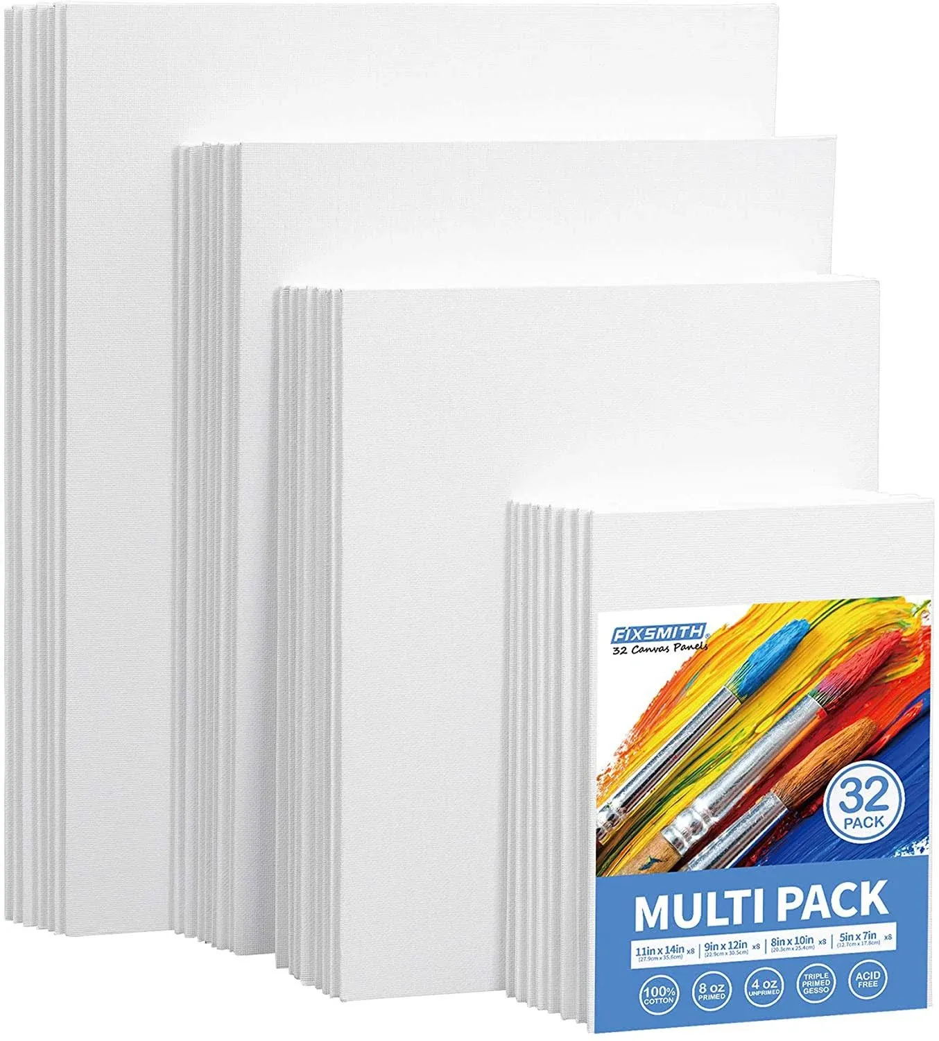 Painting Canvas Panels Multi Pack Set of 32 Primed White Canvas For Acrylic, Oil