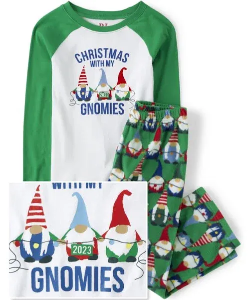 The Children's Place Unisex Kids Matching Family Christmas with My Gnomies 2023 Snug Fit Cotton and Fleece Pajamas | Size Xs (4) | Green